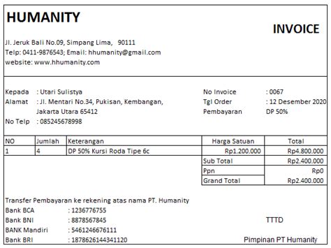 Contoh Invoice Tagihan Pembayaran Penjualan Terlengkap