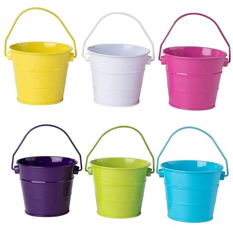 6 Pack Colorful Small Metal Buckets With Handles For The Beach Party