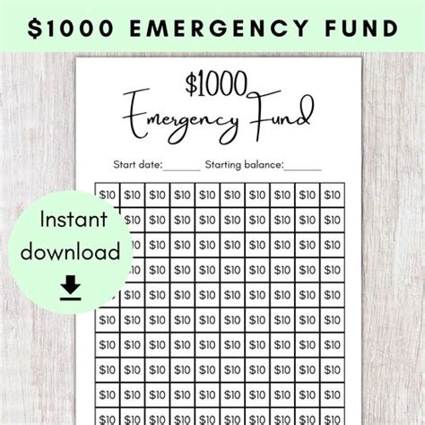 Printable Emergency Fund Savings Tracker 1000 Dollar Savings Etsy