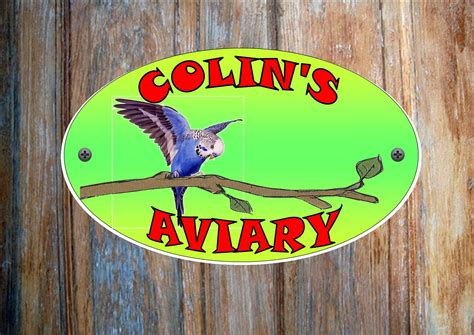 Budgie Personalised Aviary Sign Blue The Rooshty Beach