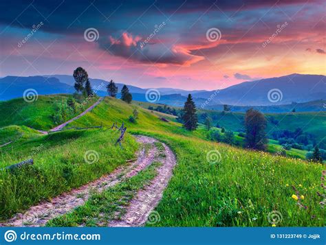 Dramatic Summer Sunset In The Carpathians Stock Image Image Of High