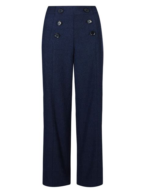 Marks And Spencer Mand5 Navy Button Front Textured Wide Leg Trousers