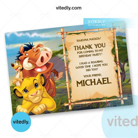 Lion King Birthday Invitation With Free Thank You Card Lion King