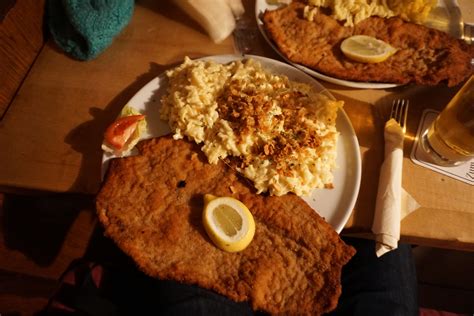 Bavarian Food Schnitzel With Kaesespaetzle Cheese Noodle Thingy