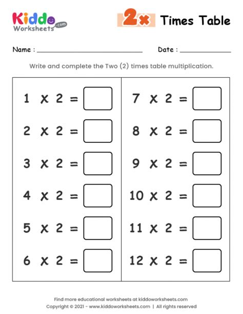 2 Times Table Worksheets Printable Elcho Table