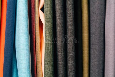 Different Types Of Fabrics Are Stacked In A Row Stock Image Image Of