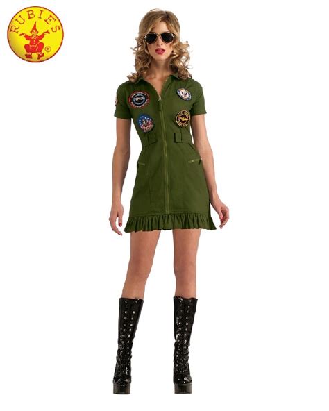 Sexy Top Gun 1980s 80s Womens Military Ladies Costume Green Dress