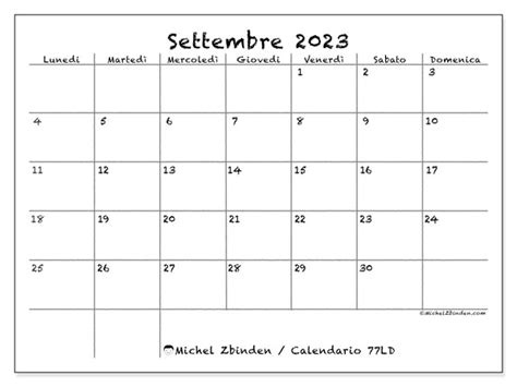 Calendario Settembre 2023 Da Stampare “54ld” Michel Zbinden It