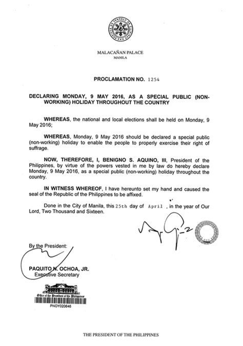 election day declared as a special non working holiday philippine primer