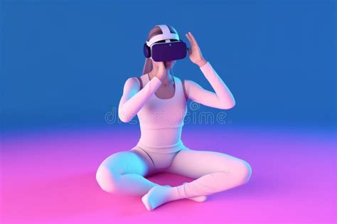 Neon Woman Glasses Virtual Innovation Gadget Vr Reality Game Digital Sport Generative Ai Stock