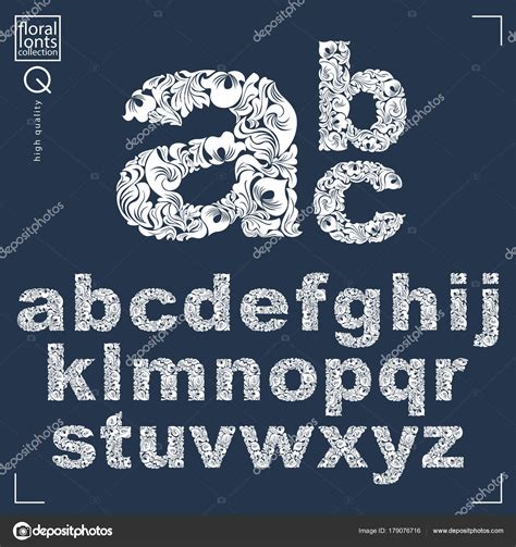 Fonte Florale Lettres Alphabet Vectoriel Minuscules Dessinées Main