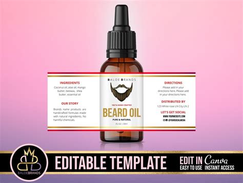 Beard Oil Label Template Dropper Bottle Label Beard Oil Etsy
