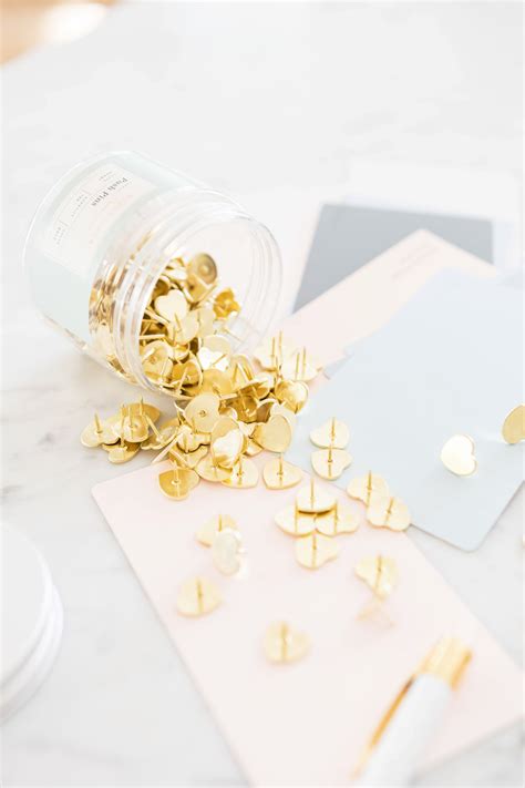 150ct Heart Shaped Push Pins Gold Sugar Paper Essentials Sugar