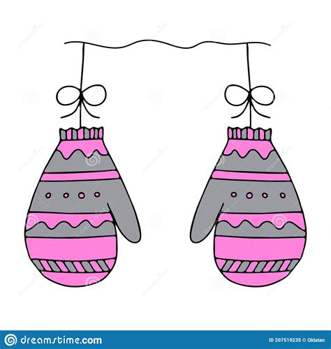 Illustration Of A Pair Of Pink And Gray Knitted Mittens Isolated On A