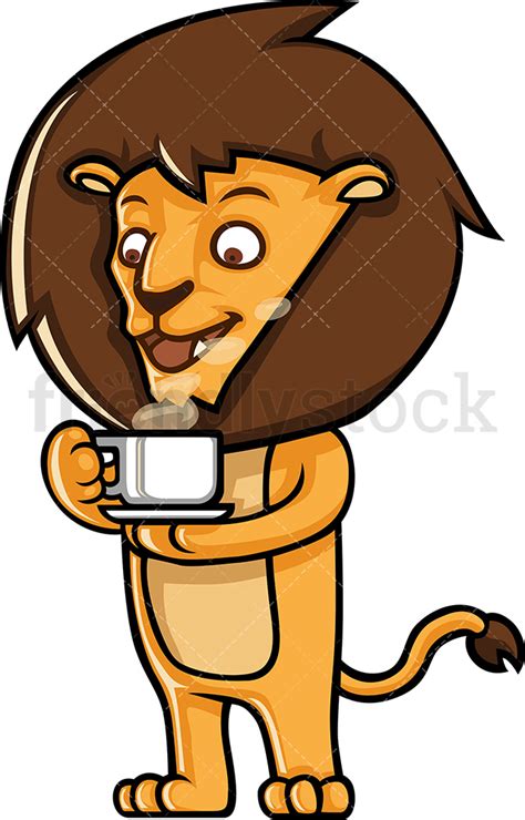 Lion Drinking Coffee Cartoon Clipart Vector Friendlystock