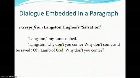 Besides the detail on how to write dialogue in an essay we have provided a table which differentiates both dialogue and direct quote if a quote is a part of a more substantial sentence, then the punctuation must be after the quotation marks. Embedding Dialogue in Your Narrative Essay - YouTube