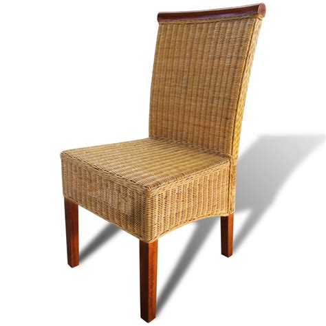 Set Of 4 Handwoven Rattan Dining Chairs With Wooden