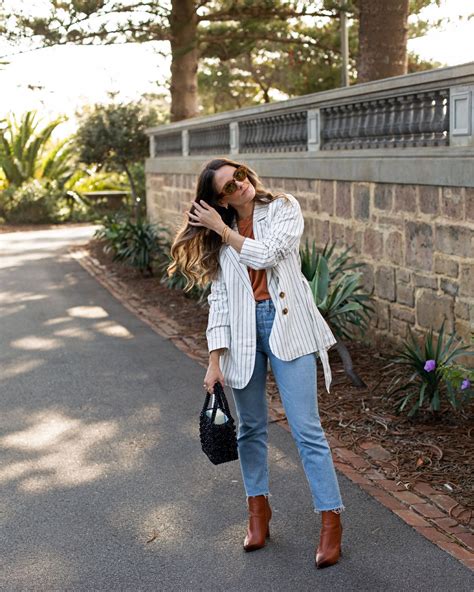 Stripe Blazer And Jeans Outfit Striped Blazer Neutral Outfit