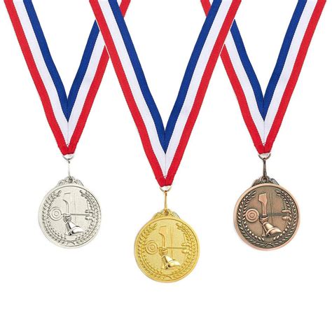 3 Piece Award Medals Set Metal Olympic Style Archery Gold Silver