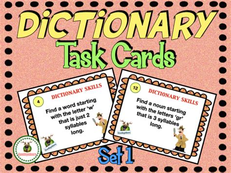 Dictionary Skills Task Cards Teaching Resources