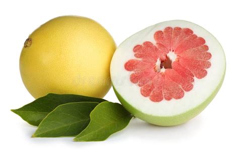 Fresh Cut And Whole Pomelo Fruits Isolated On White Stock Image Image