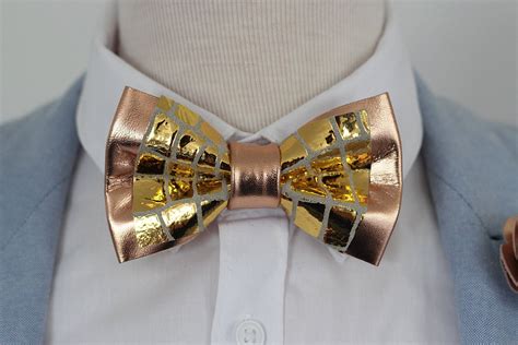 Rose Gold And Burgundy Leather Bow Tie For Menboys Rose Gold Etsy