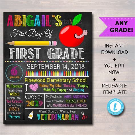 Editable Back To School Photo Prop Back To School Chalkboard Poster