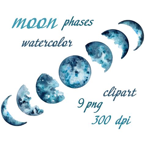 Moon Phases Clipart Png Lunar Chart Crescent Moon Blue Etsy