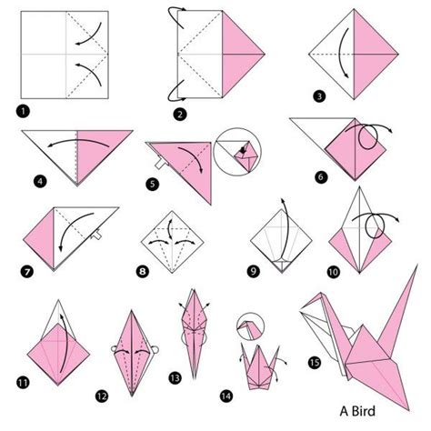 Step By Step Instructions How To Make Origami A Bird — Stock