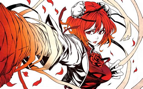 Video Games Touhou Red Flowers Redheads Ribbons Red