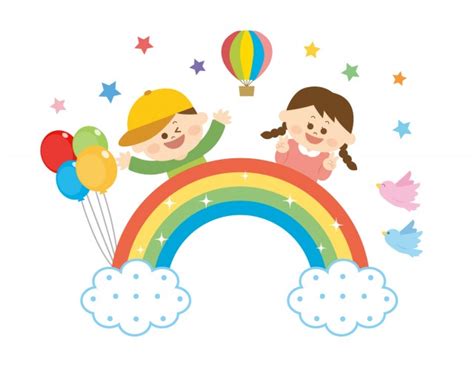 虹と子供1 無料イラスト素材｜素材ラボ