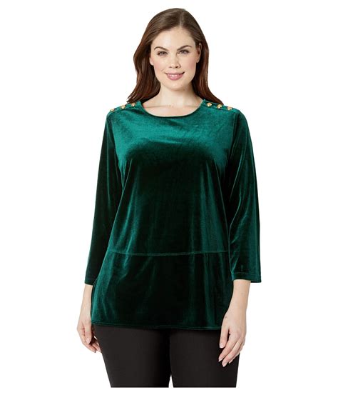 Lauren By Ralph Lauren Plus Size Velvet Tunic Top Dark Emerald Blouse