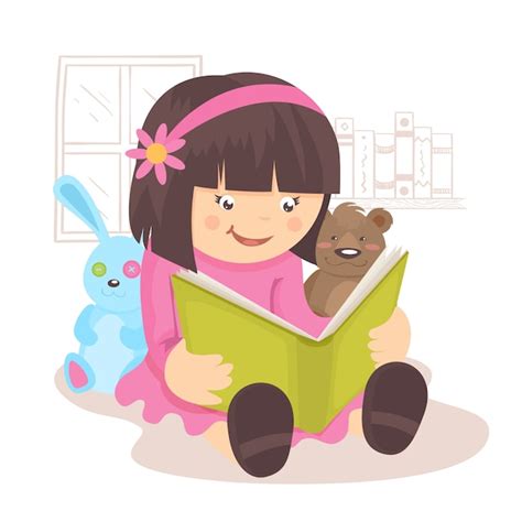 Premium Vector Girl Reading Book In Her Room With Toys Vector