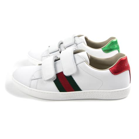 Gucci Junior Ace Leather Velcro Sneaker White Onu