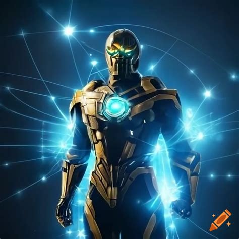 Nova Prime Superhero With Glowing Energy And Space Satellites
