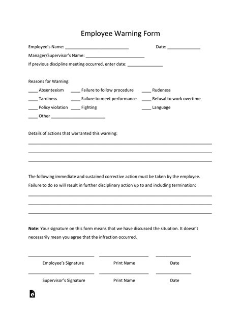 Free Restaurant Employee Write Up Forms In Pdf Employee Warning Notice Download Free