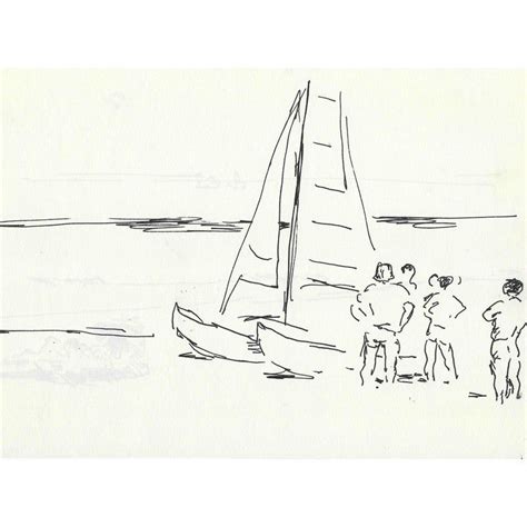 Sailboat on a Caribbean Beach Drawing by Hayward Cirker | Beach drawing ...