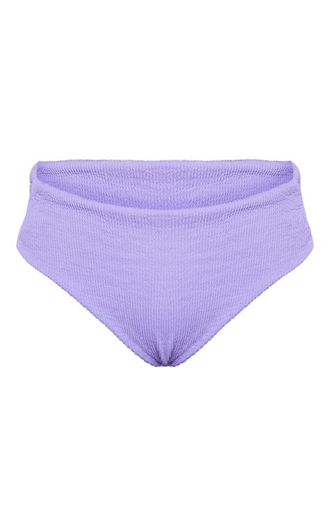 Purple Crinkle High Waist High Leg Bikini Bottom Prettylittlething