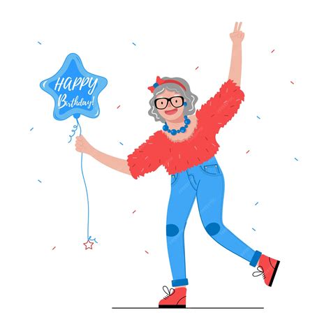 Premium Vector Funny Old Lady Celebrates Her Birthday