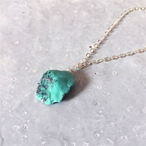 Raw Turquoise Silver Necklace Bohomian Blue Turquoise Etsy