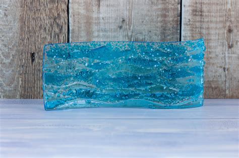 Curved Ocean Wave Fused Glass Panel Wavy Coastal Nautical Etsy Uk Fused Glass Panel Fused