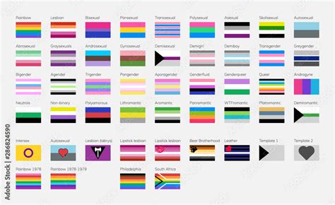 Lgbt Symbols In Flat Pride Flags List Rainbow Flag Stock Vector