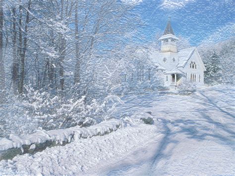 Winter Wallpaper Met Kerk En Sneeuw