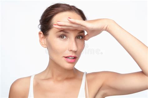 Beautiful Woman Showing Emotions Stock Image Image Of Holding Face
