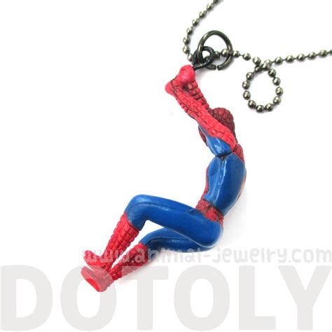 Realistic Mini Spiderman Swinging Figurine Shaped Pendant Necklace