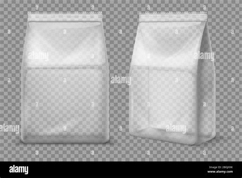 plastic snack bag transparent food blank sachet  vector package isolated mockup