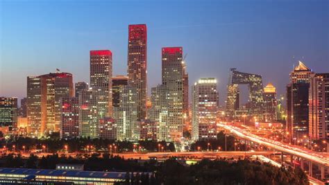 Beijing Central Business District Skyline Sunset Time Lapse Stock