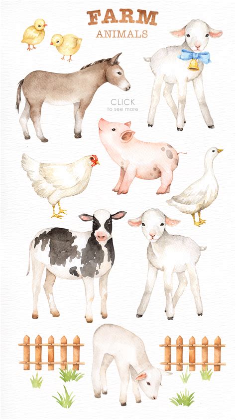 Count out loud the different numbers of animals on the pictogram. Farm Animals Watercolor clipart By everysunsun | TheHungryJPEG.com