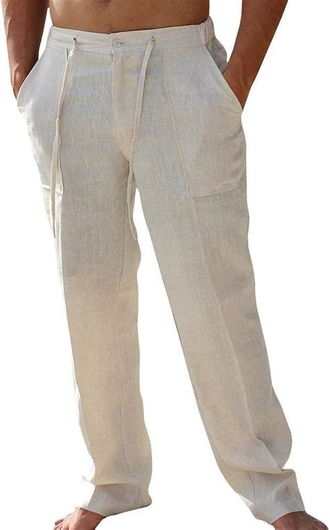 Saoye Fashion Linen Pants Mens Long Casual Lightweight Elastic Waist