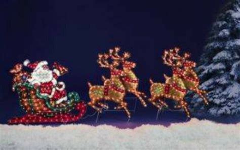 Lighted Santa In His Sleigh And 4 Reindeer Christmas Holiday